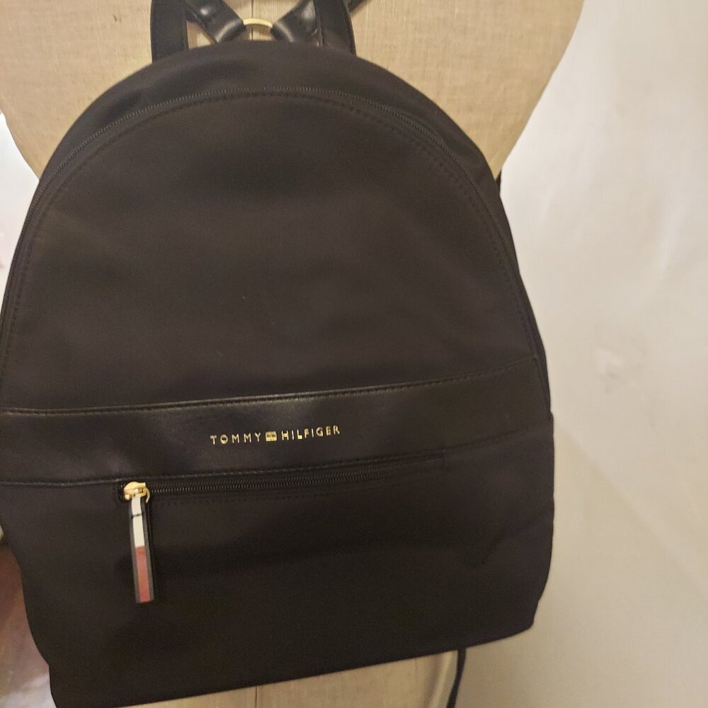Tommy Hilfiger Black Backpack with Gold Hardware